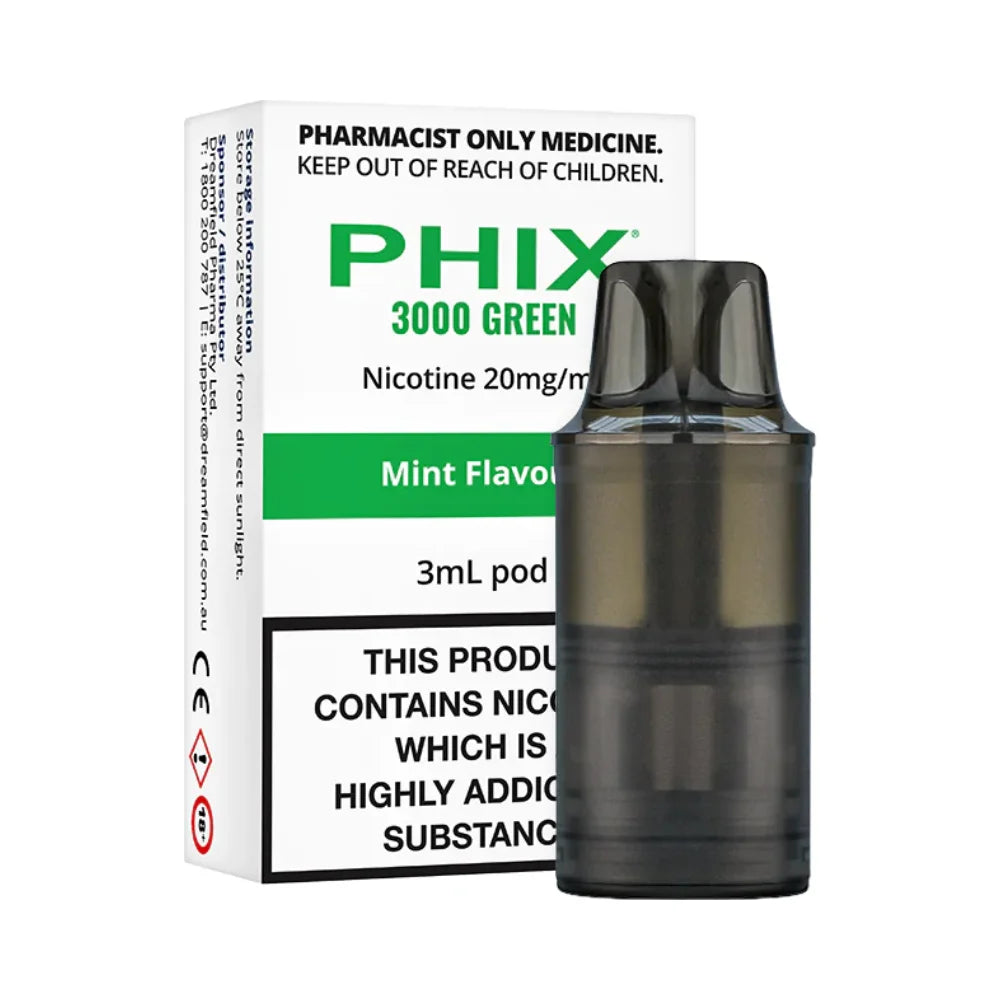 PHIX 3000 Green Mint 20mg pre-filled pods