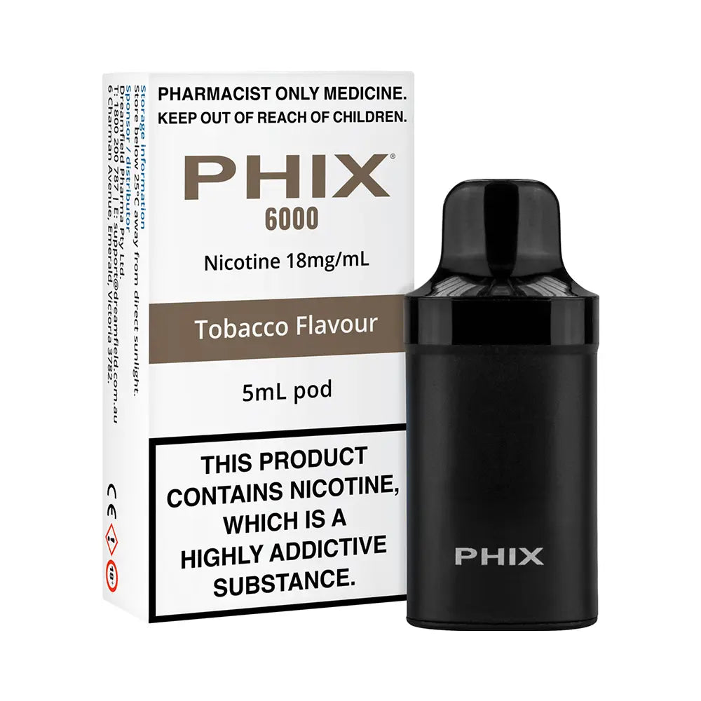 PHIX 6000 Tobacco Pod 5mL - Nicotine Salt ‚ 18mg/mL Vape Pre-Filled pods