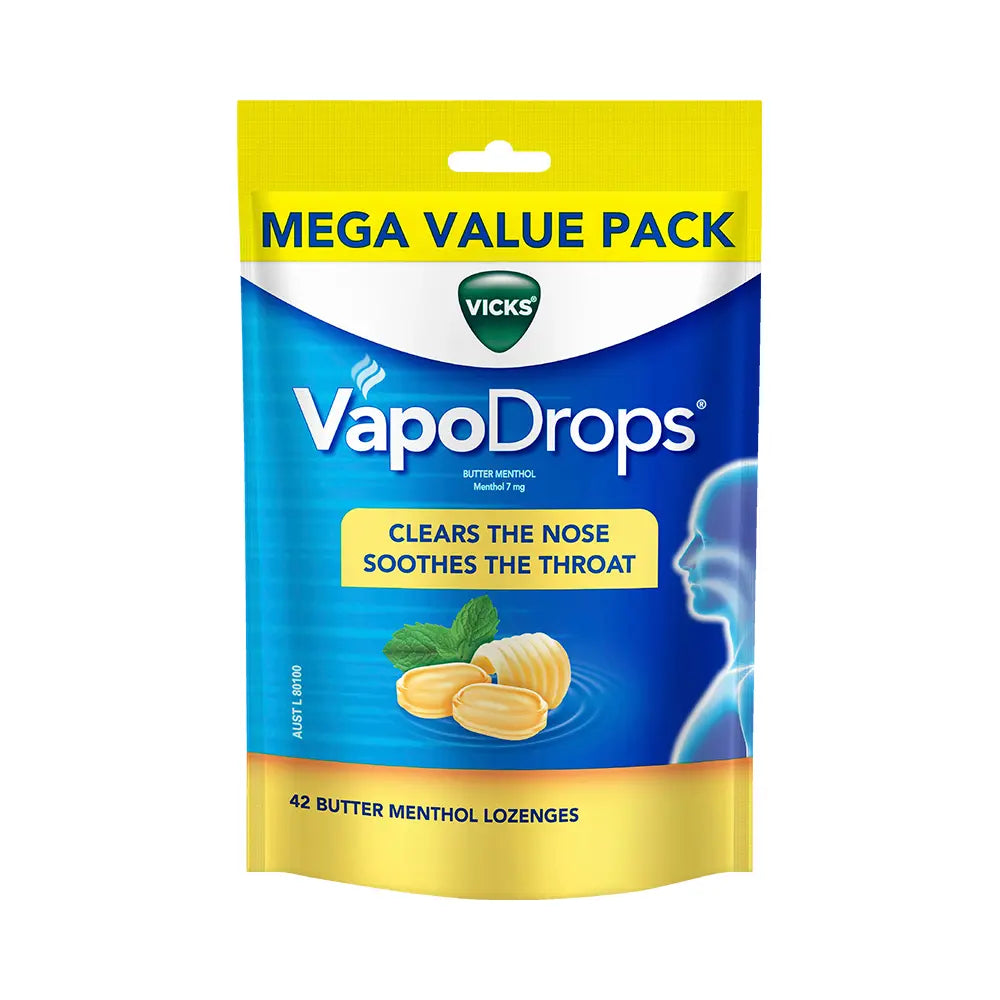 Vicks VapoDrops Butter Menthol Cough Cold Lozenges ‚ 42 Lozenges (Cold & Flu)