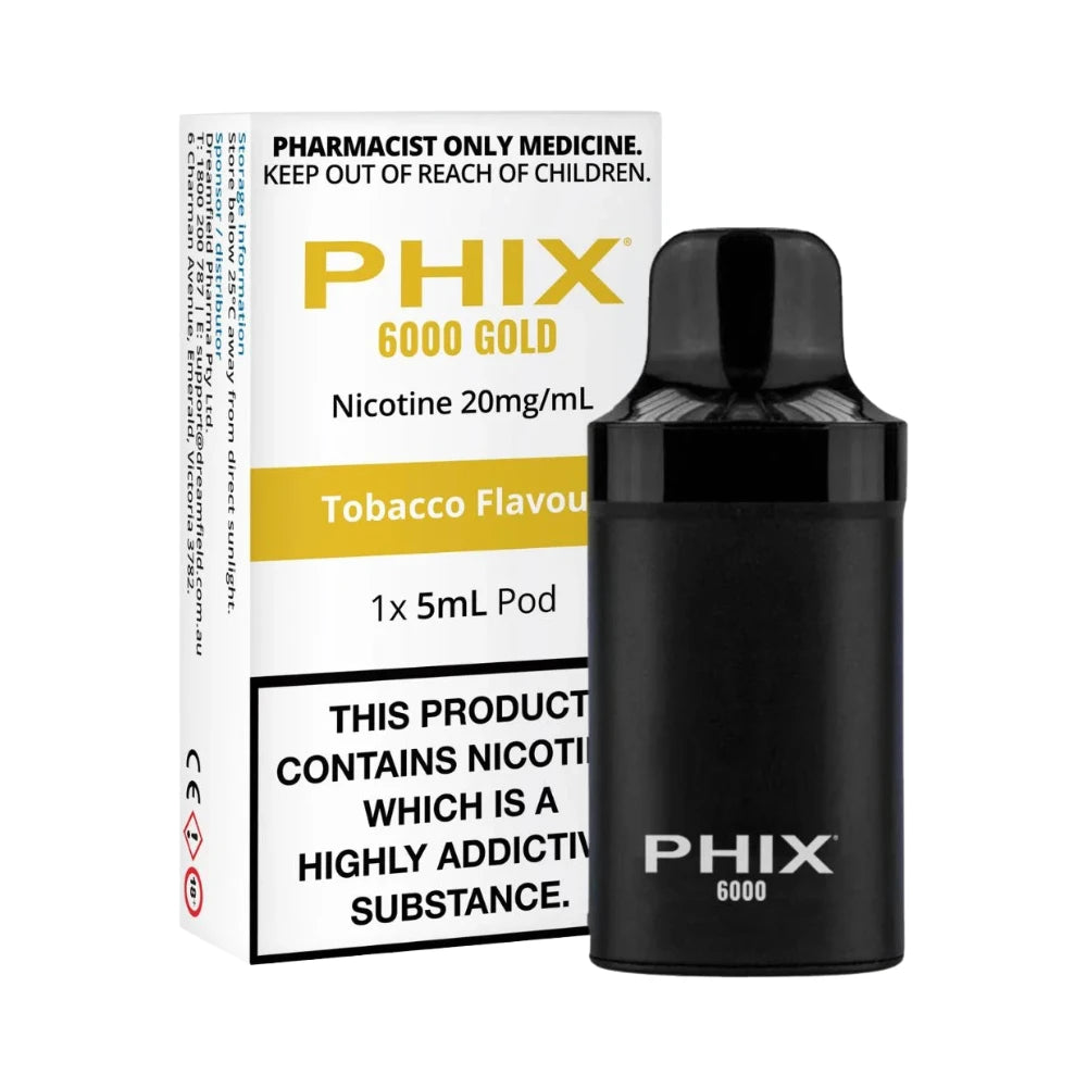 PHIX 6000 Gold Tobacco 20mg pre-filled pods
