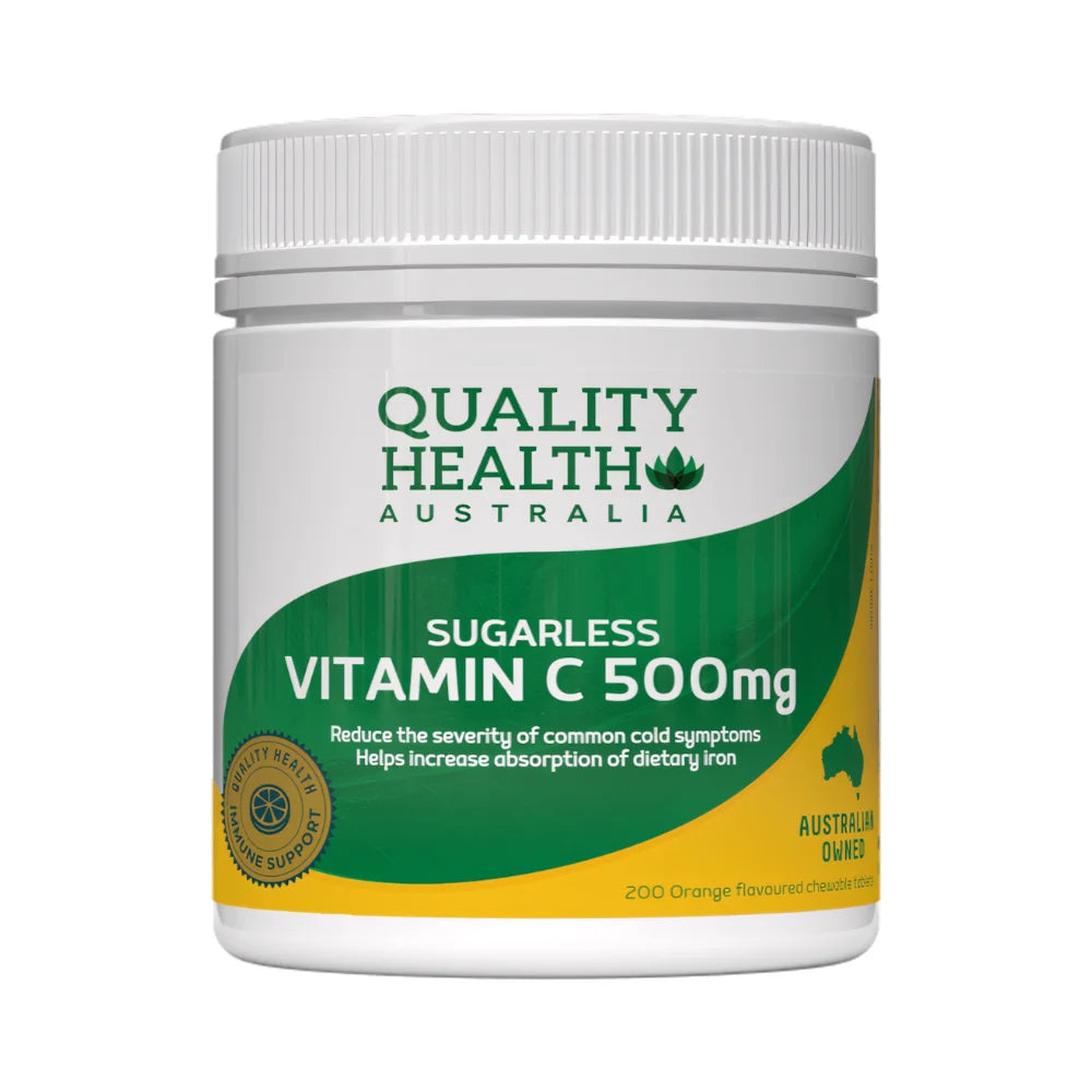 Quality Health Australia Sugarless Vitamin C tub with 200 chewable tablets