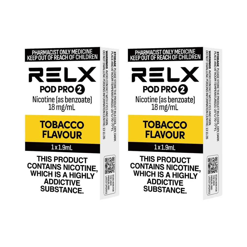 Relx Pod Pro 2 replacement pods Tobacco Gold flavour in 18mg 2 Pack